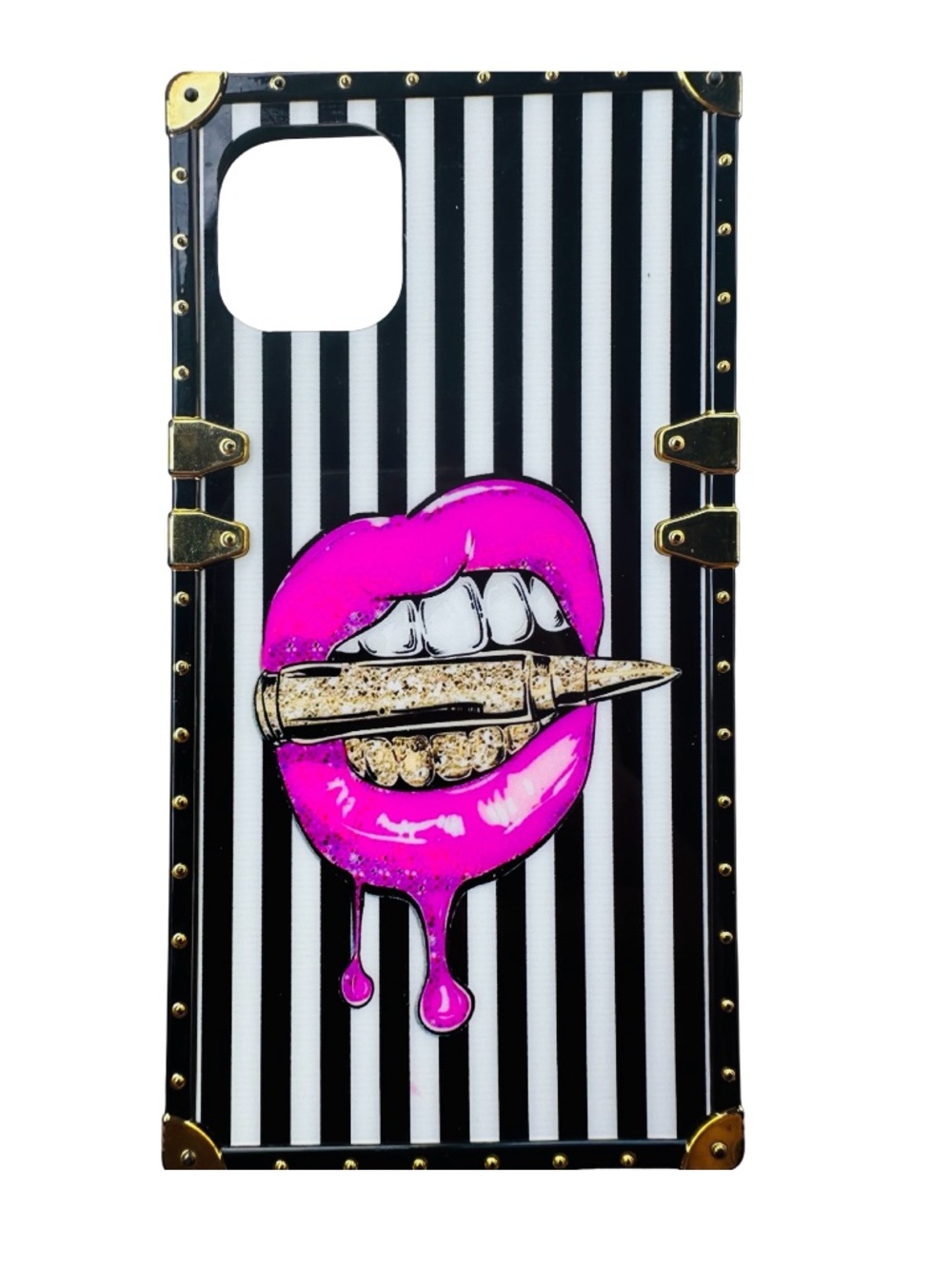 iPhone 12 Cover Case Square Trunk Pink Lips Luxury Shockproof